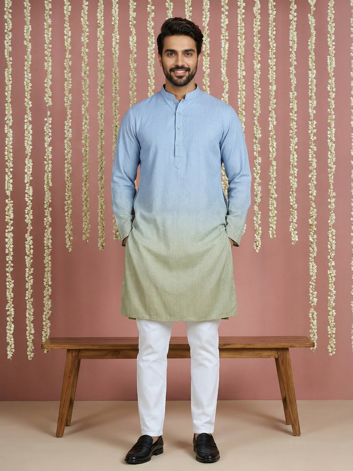 Sequins And Ombre Design Kurta Pyjama Set For Men