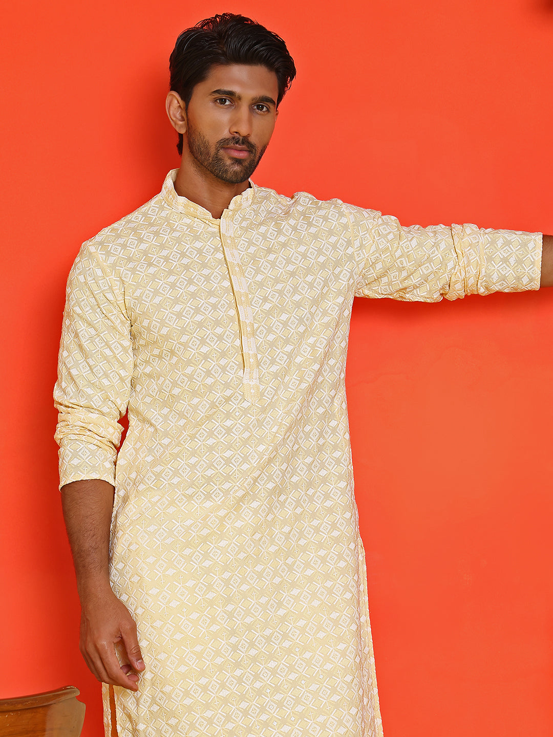 Embroidered And Sequins Straight Kurta Set For Men
