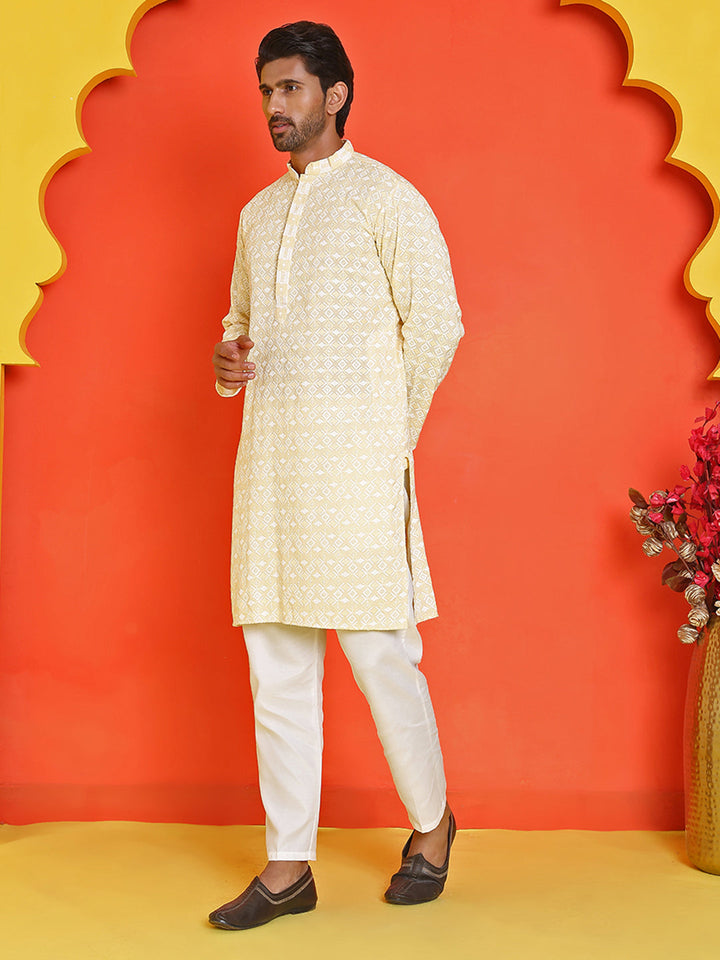 Embroidered And Sequins Straight Kurta Set For Men