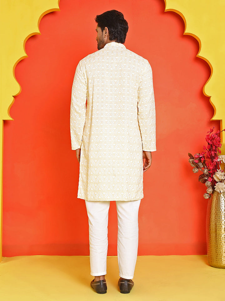 Embroidered And Sequins Straight Kurta Set For Men