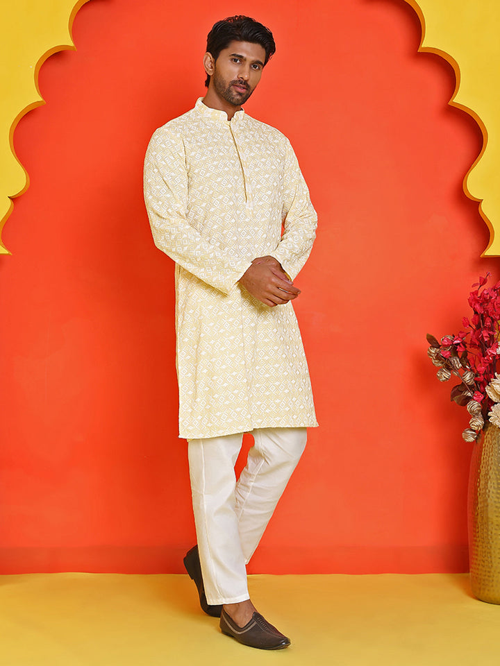 Embroidered And Sequins Straight Kurta Set For Men