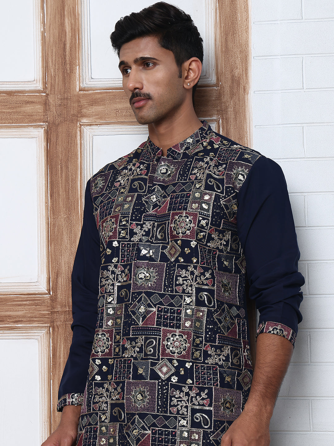 Embroidered Straight Kurta Set For Men