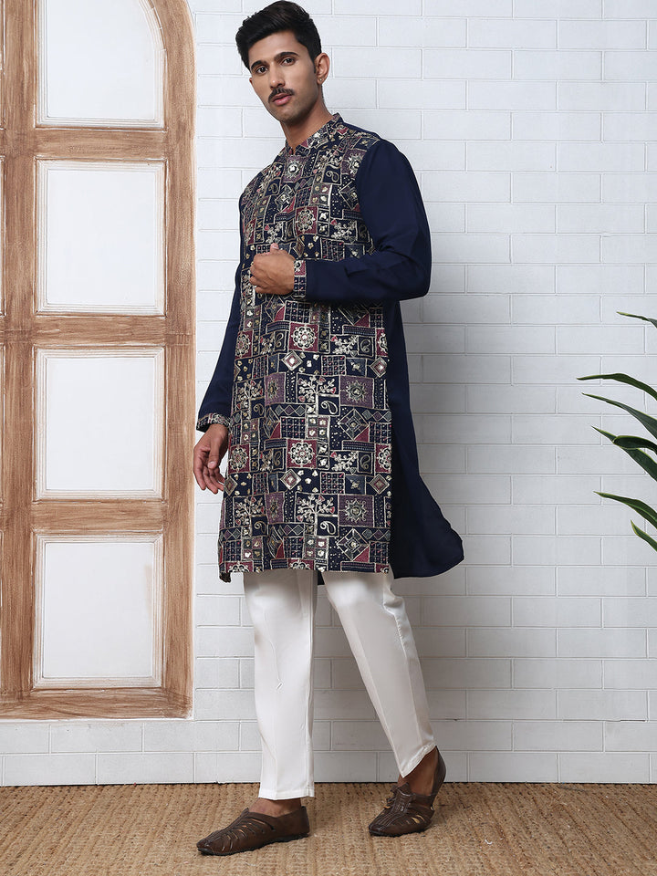 Embroidered Straight Kurta Set For Men