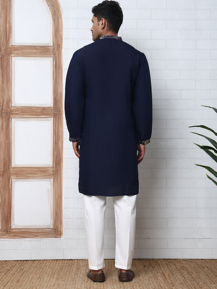Embroidered Straight Kurta Set For Men