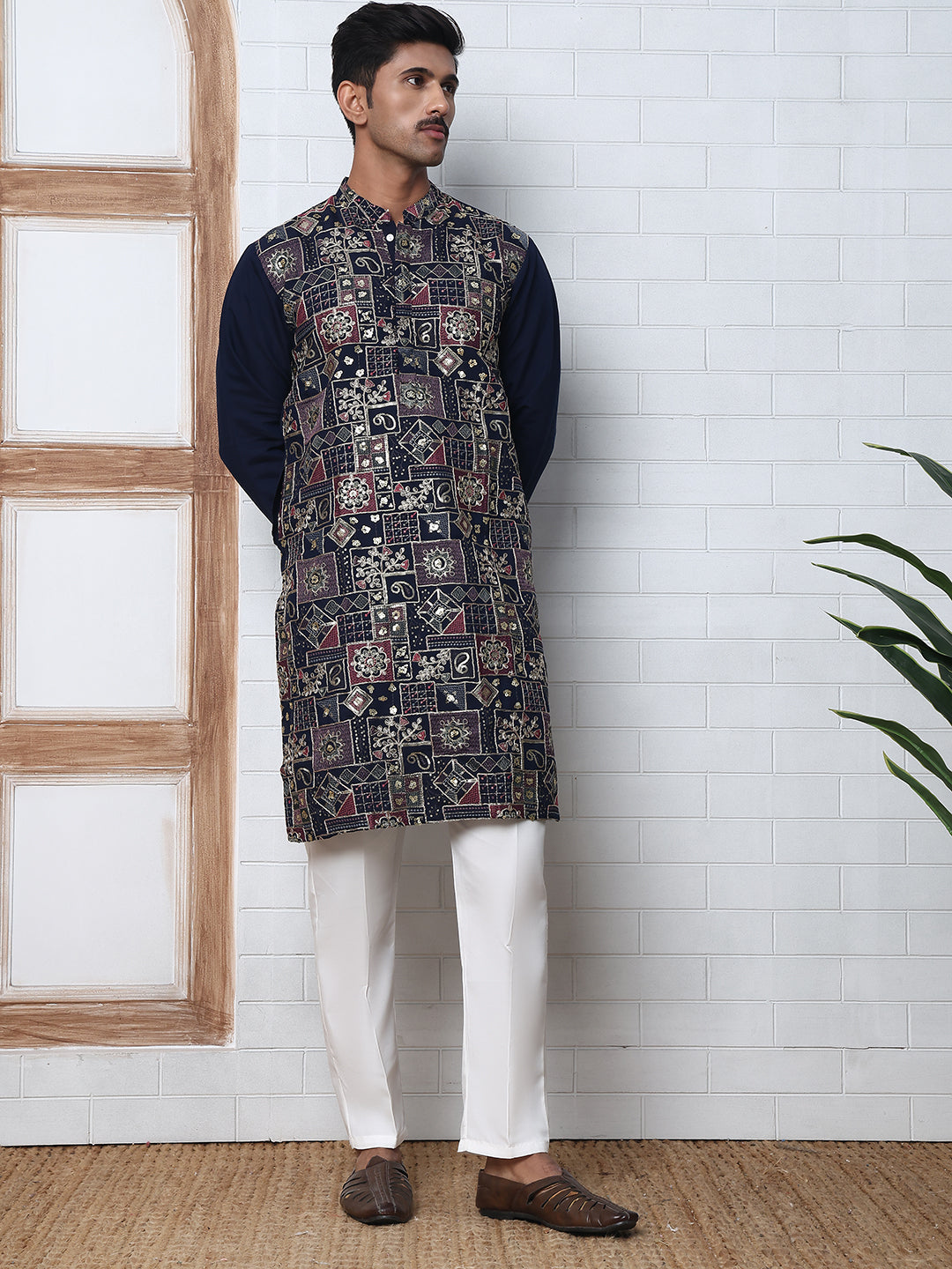 Embroidered Straight Kurta Set For Men