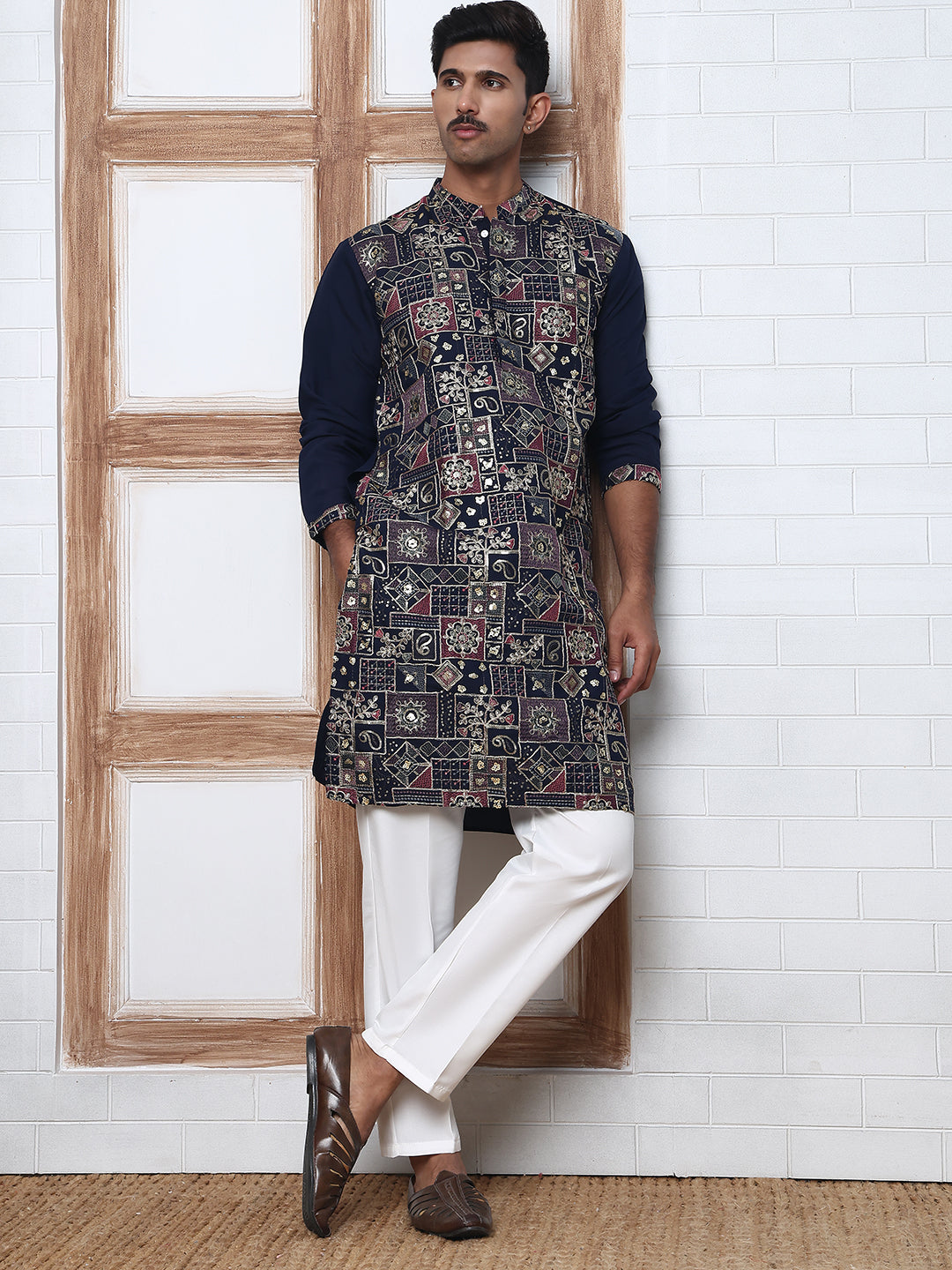 Embroidered Straight Kurta Set For Men