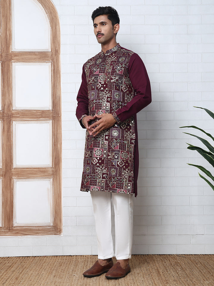 Embroidered Straight Kurta Set For Men