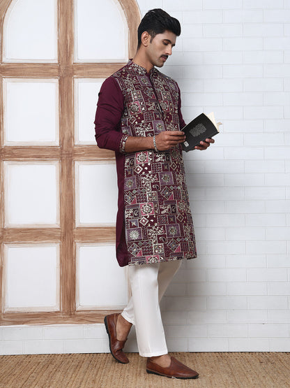 Embroidered Straight Kurta Set For Men