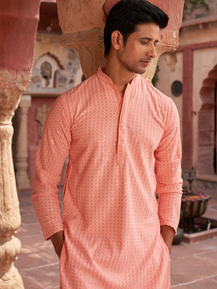 Embroidered &amp; Sequence Kurta Pyjama For Men