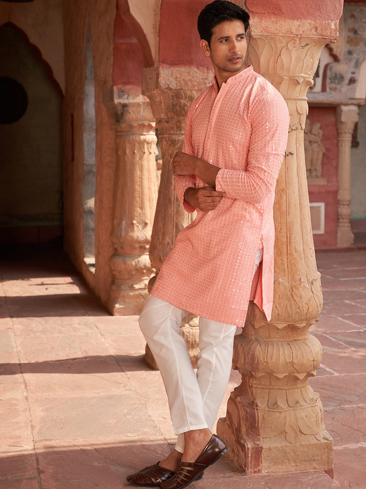 Embroidered &amp; Sequence Kurta Pyjama For Men