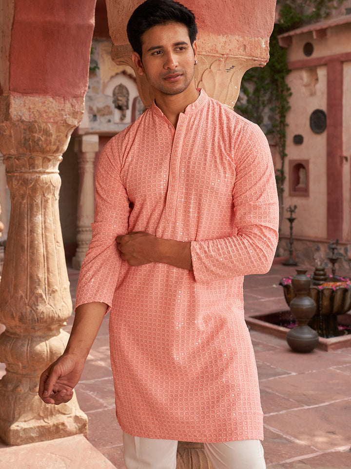 Embroidered &amp; Sequence Kurta Pyjama For Men