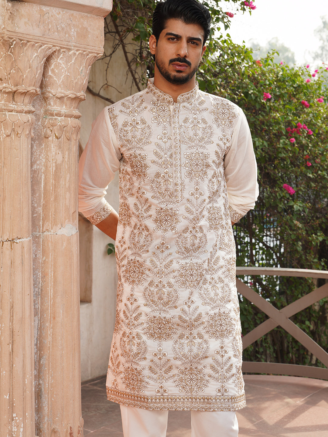 Embroidered Straight Kurta Pyjama Set For Men