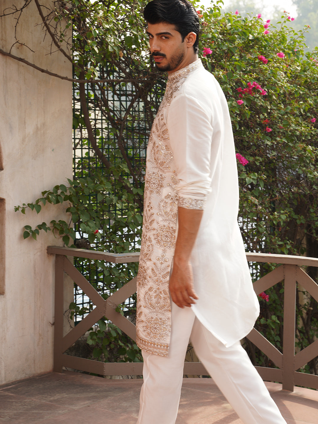 Embroidered Straight Kurta Pyjama Set For Men