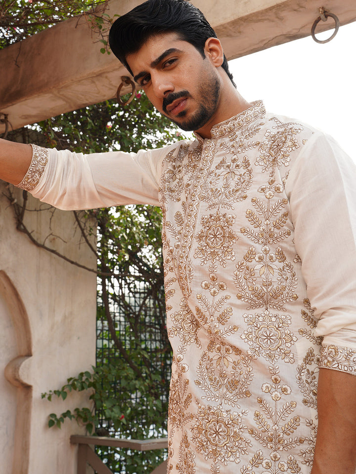 Embroidered Straight Kurta Pyjama Set For Men