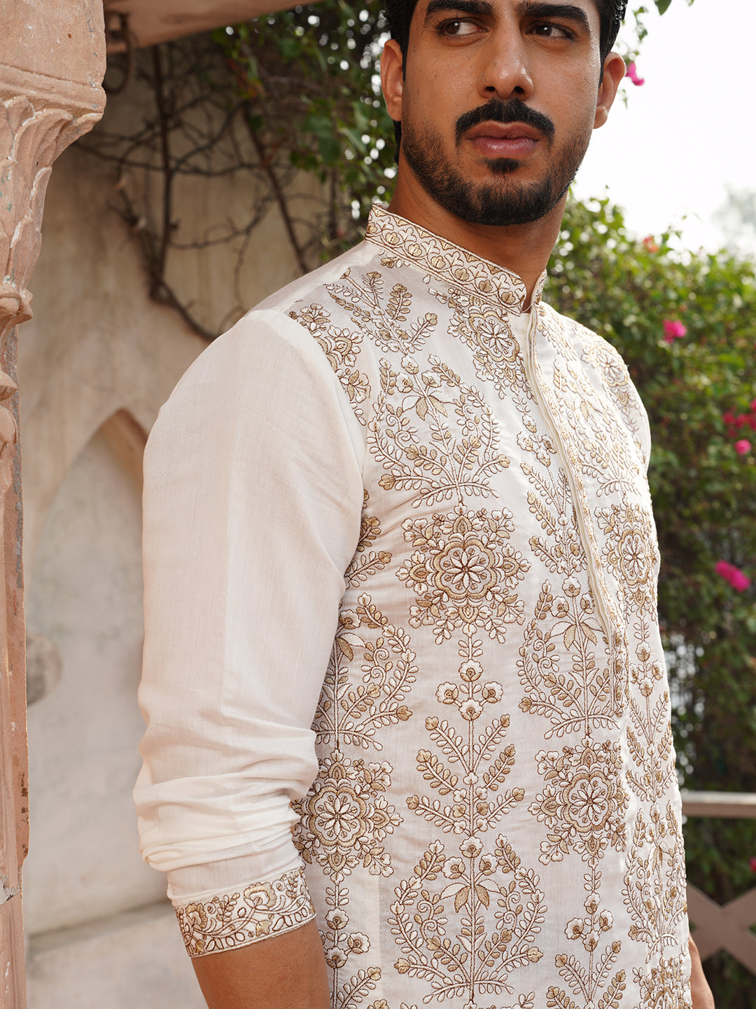 Embroidered Straight Kurta Pyjama Set For Men