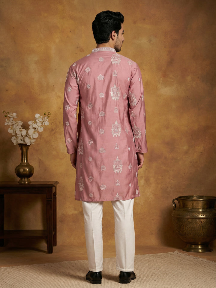 Embroidered Silk Blend Kurta Pyjama Set