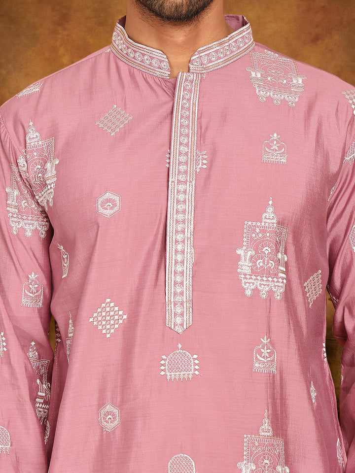 Embroidered Silk Blend Kurta Pyjama Set