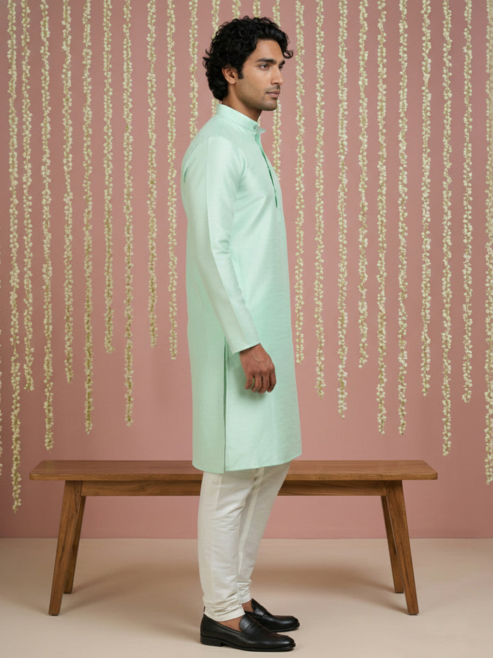 Premium Silk Kurta With Cream Churidar
