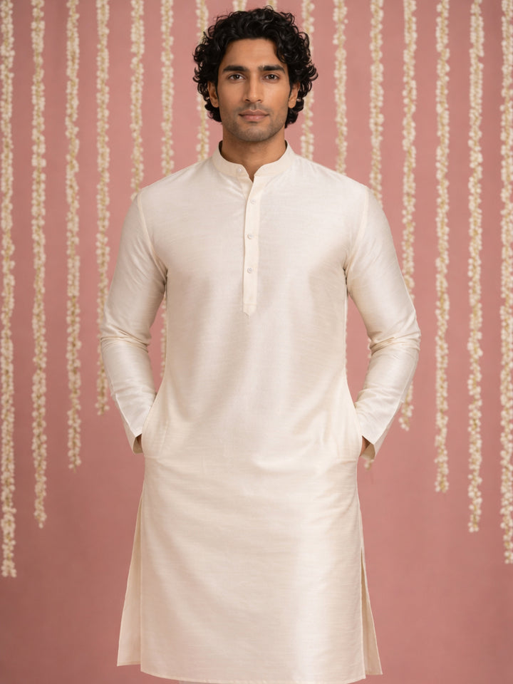 Premium Silk Kurta With Cream Churidar