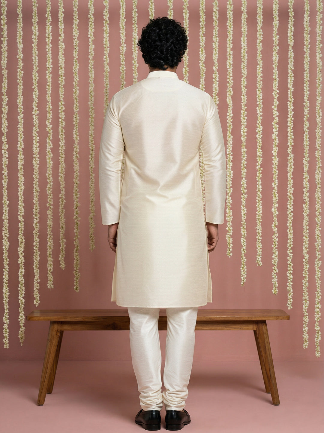 Premium Silk Kurta With Cream Churidar
