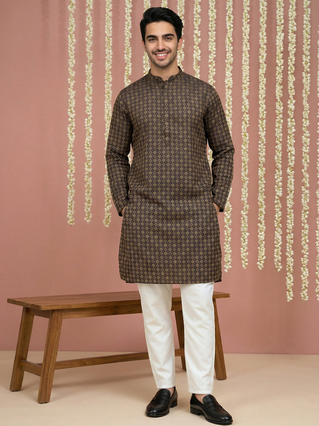 Jacquard Silk Straight Kurta Pyjama Set