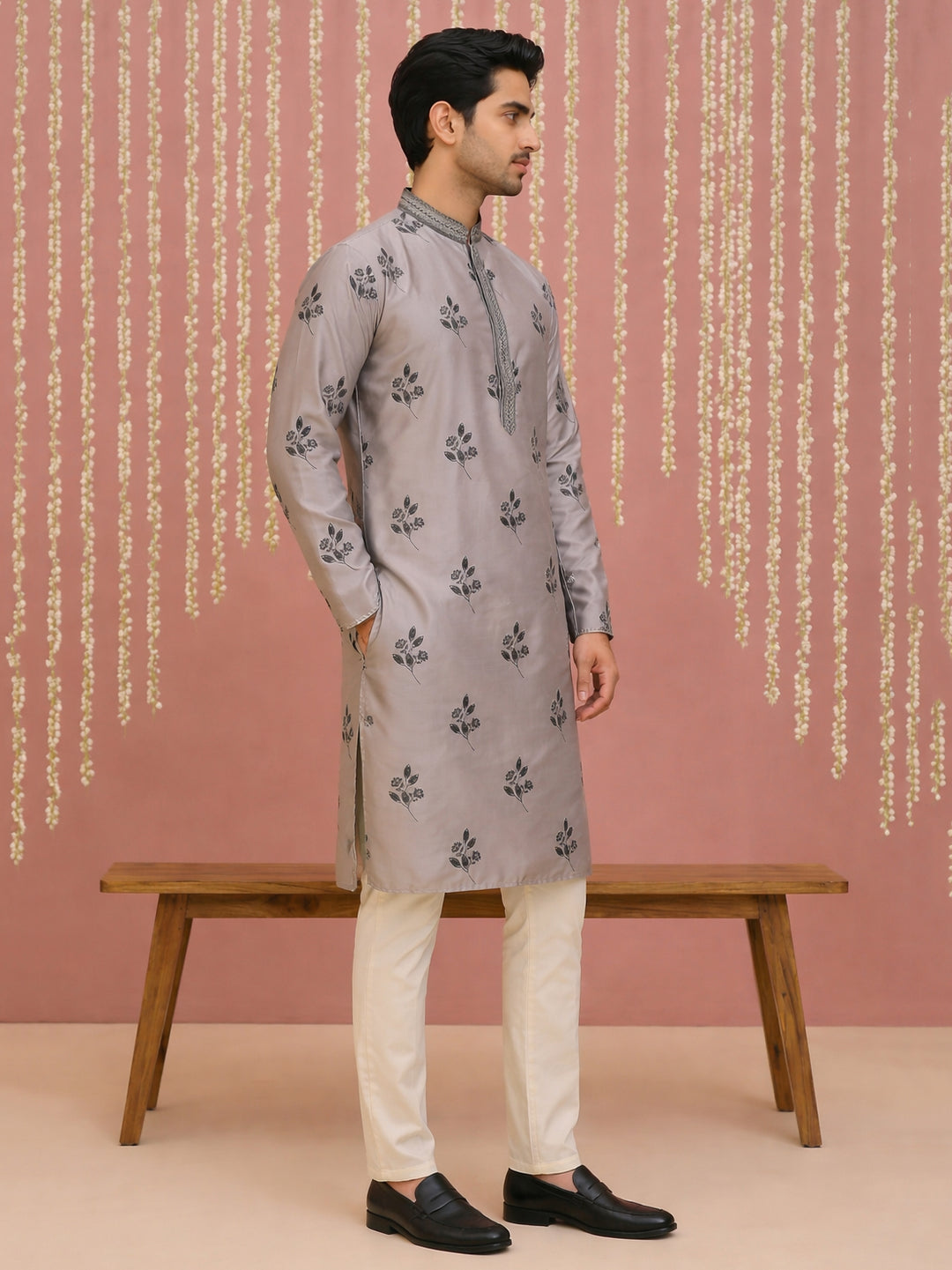 Chikankari Embroidered Kurta Pyjama For Men