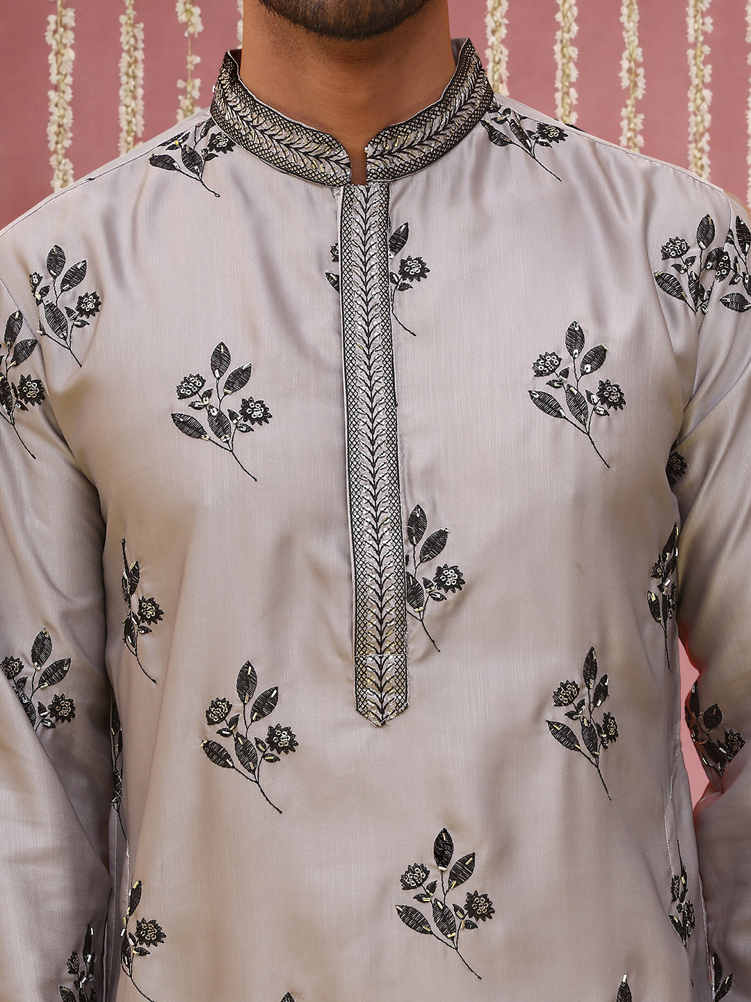 Chikankari Embroidered Kurta Pyjama For Men