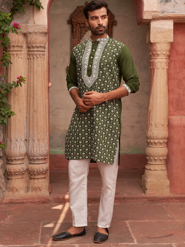 Embroidered Kurta Pyjama For Men