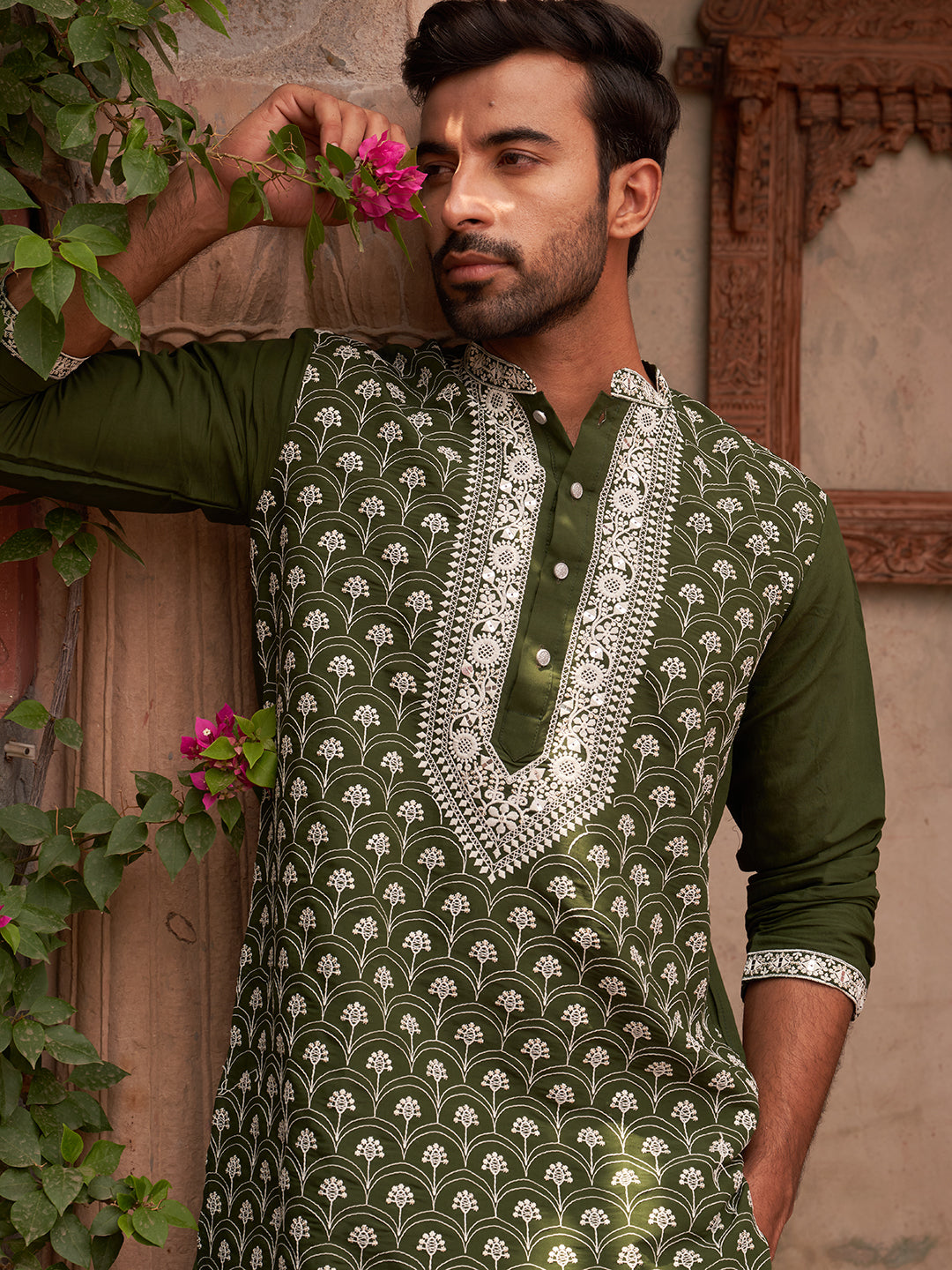 Embroidered Kurta Pyjama For Men