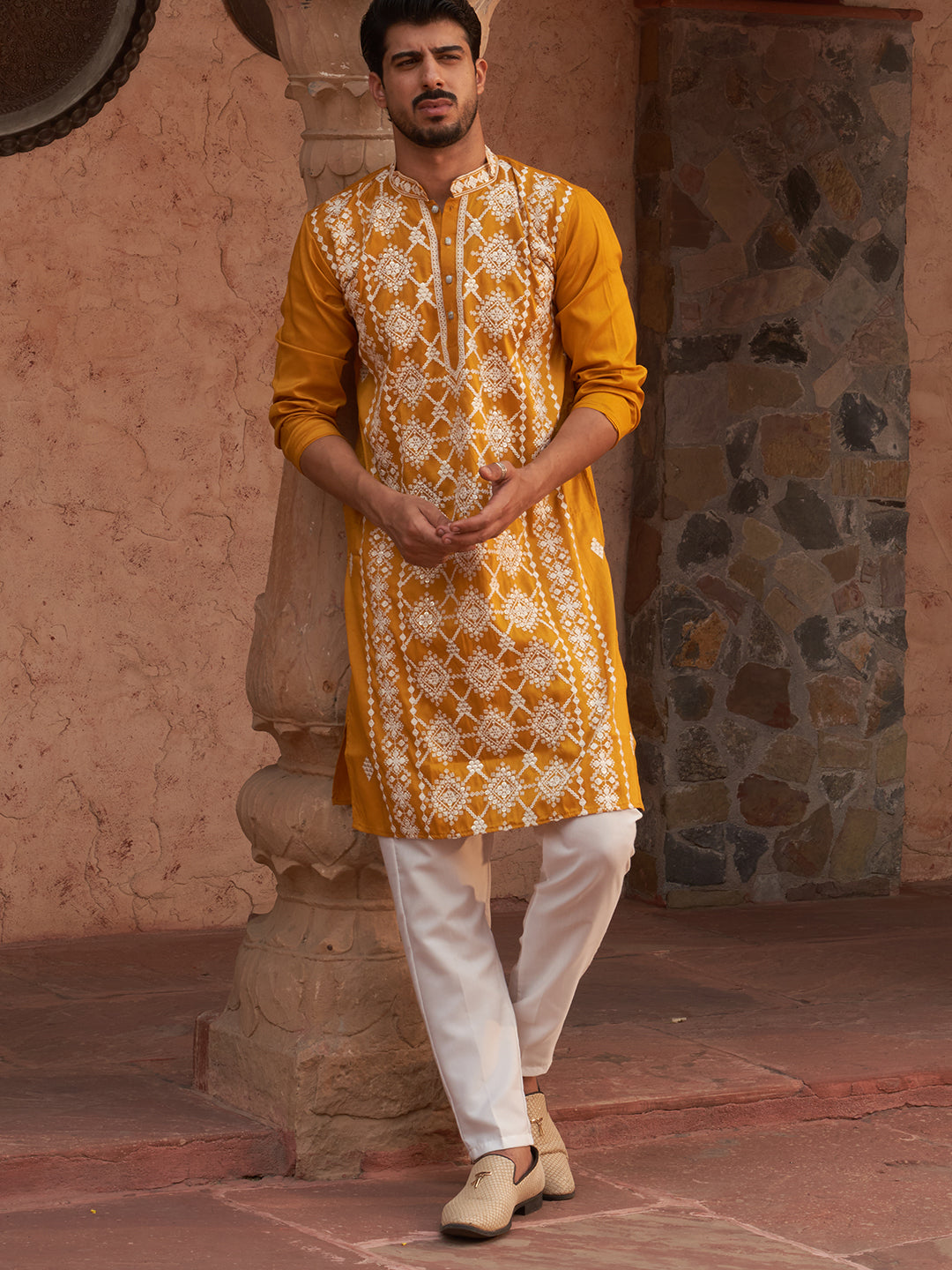 Embroidered Kurta Pyjama For Men