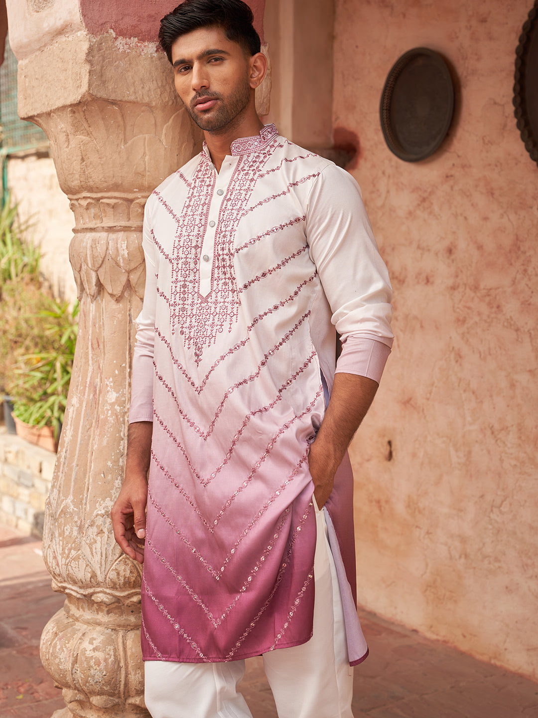 Ombre Printed &amp; Embroidered Kurta Pyjama Set