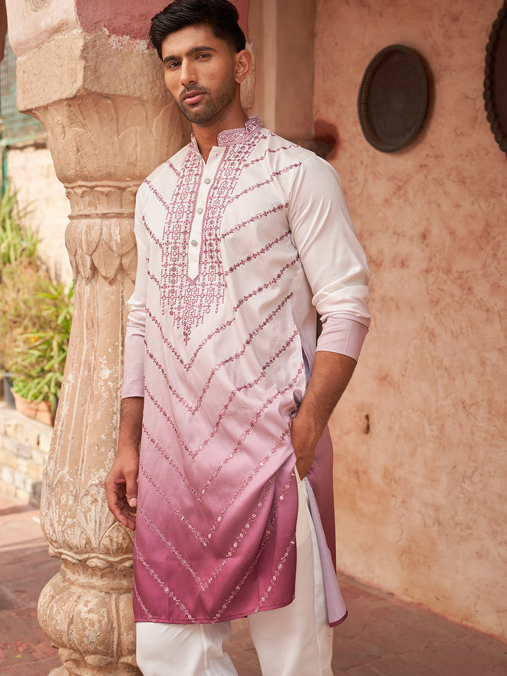 Ombre Printed &amp; Embroidered Kurta Pyjama Set