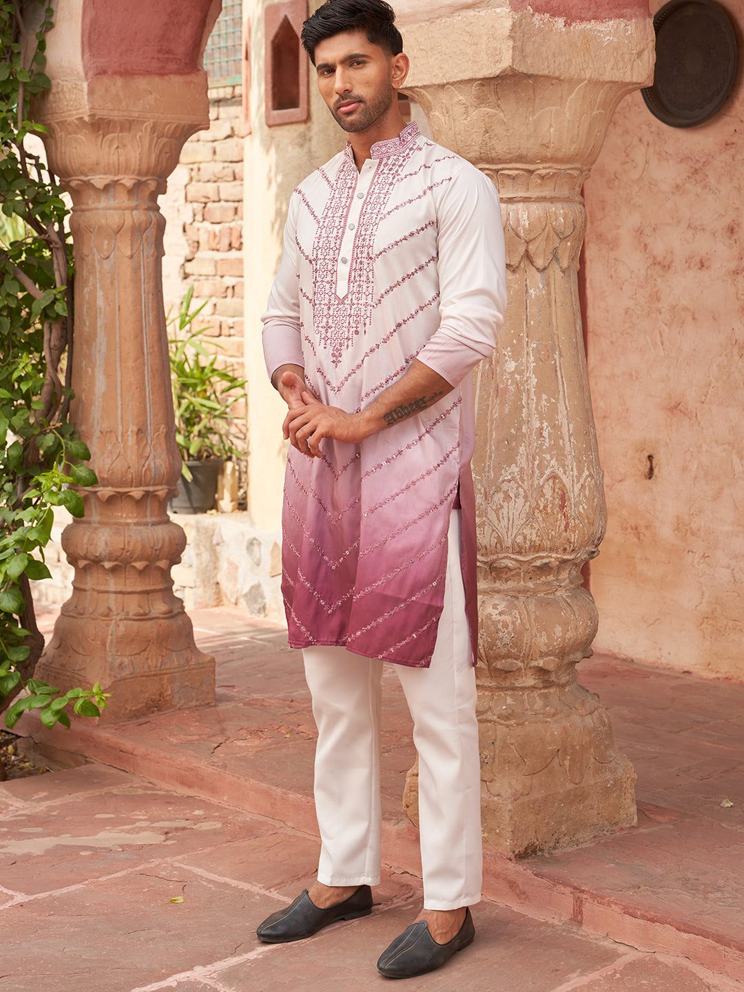 Ombre Printed &amp; Embroidered Kurta Pyjama Set