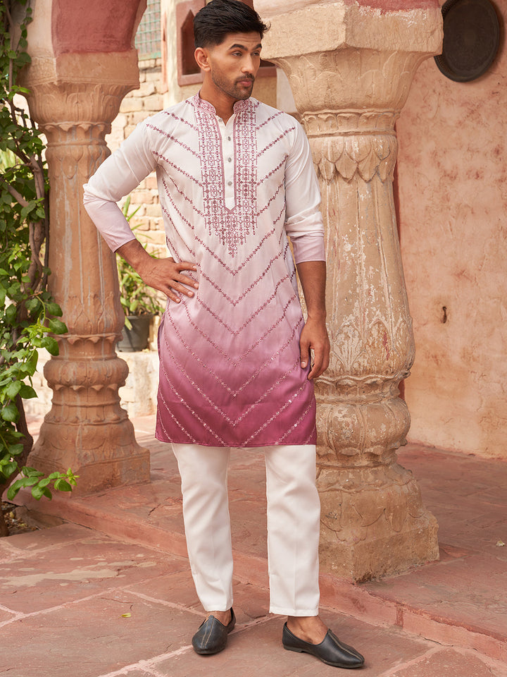 Ombre Printed &amp; Embroidered Kurta Pyjama Set