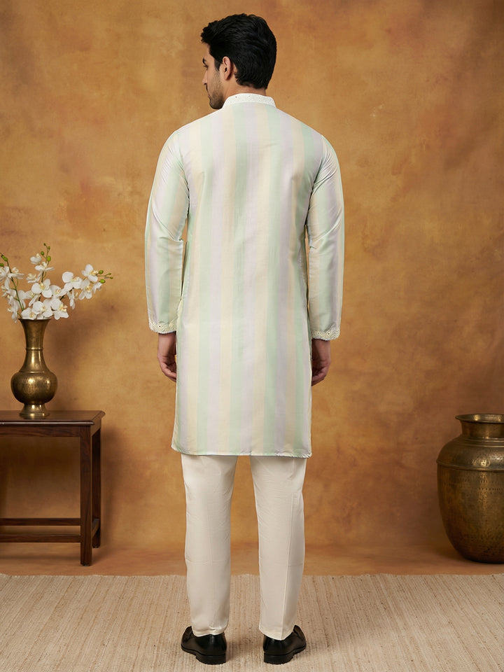 Embroidered And Mirror Work Straight Kurta Set For Men,