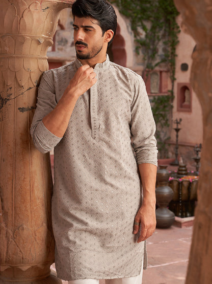 Embroidered Cotton Kurta With Pyjama For Men