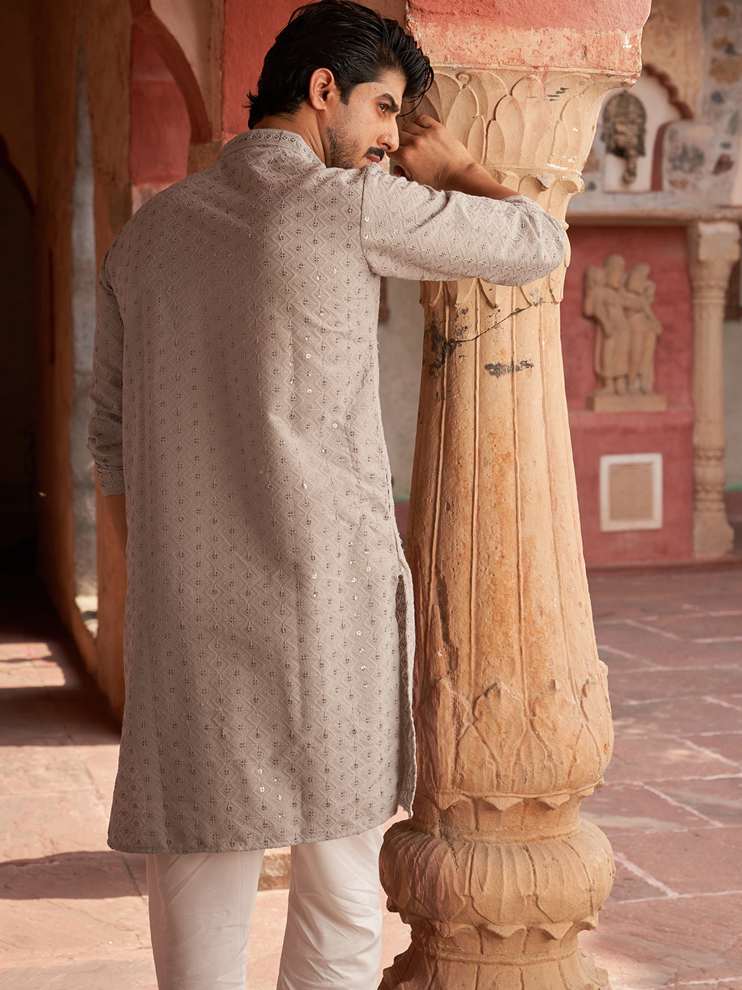 Embroidered Cotton Kurta With Pyjama For Men