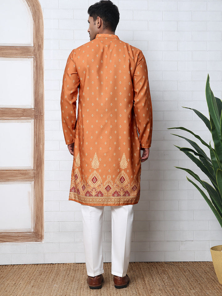 Men’S Ethnic Printed Kurta With White Pyjama
