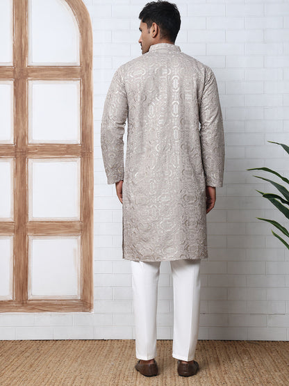 Silk Blend Designer Embroidered Kurta Pyjama