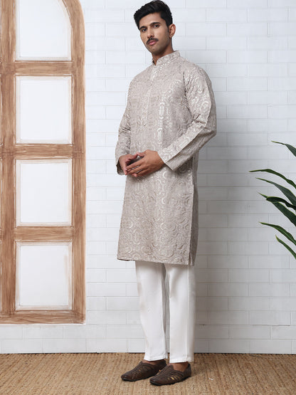 Silk Blend Designer Embroidered Kurta Pyjama