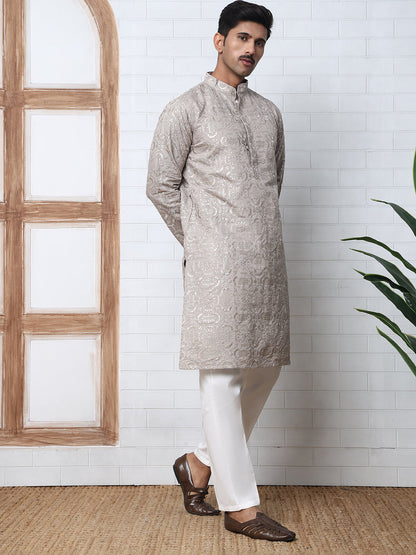 Silk Blend Designer Embroidered Kurta Pyjama