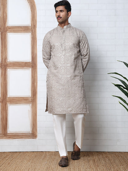 Silk Blend Designer Embroidered Kurta Pyjama