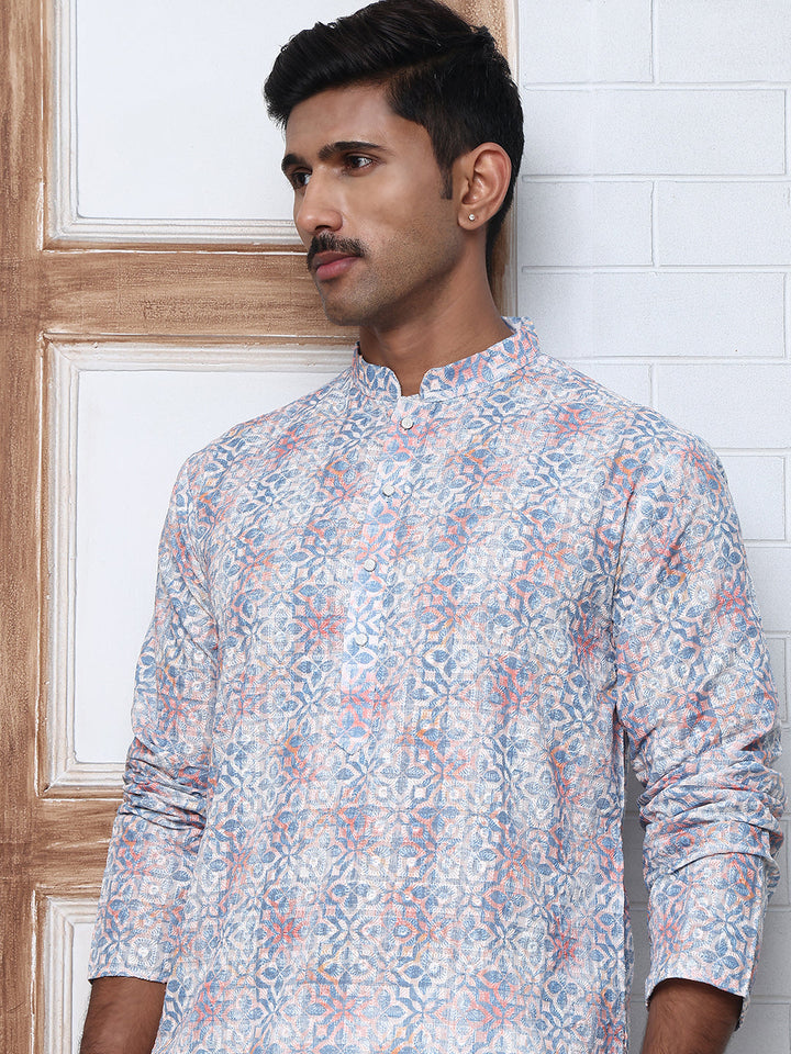 Printed And Embroidered Kurta Pyjama Set.