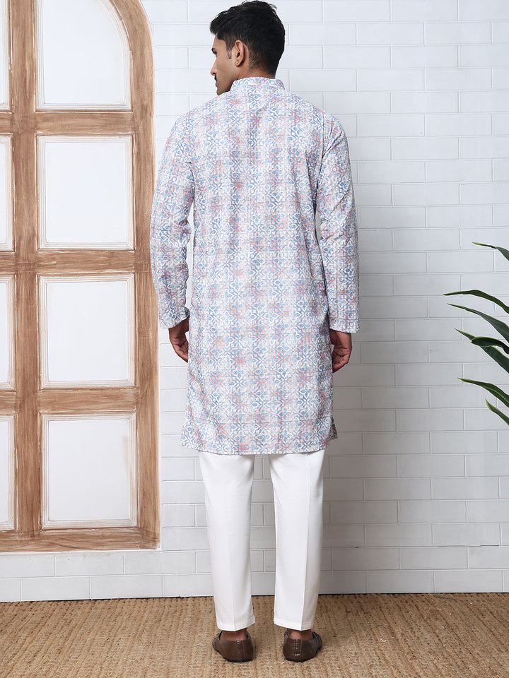 Printed And Embroidered Kurta Pyjama Set.