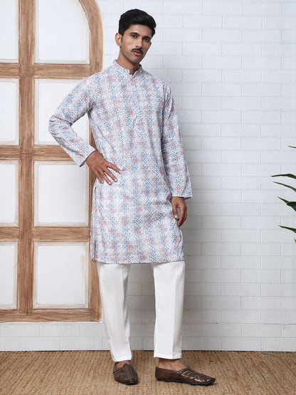 Printed And Embroidered Kurta Pyjama Set.