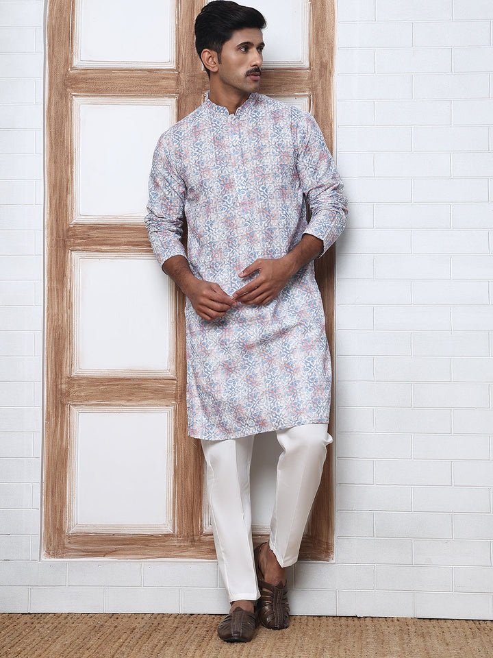 Printed And Embroidered Kurta Pyjama Set.