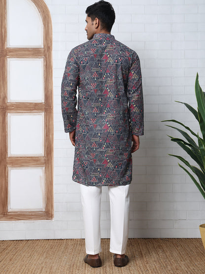 Printed And Embroidered Kurta Pyjama Set.