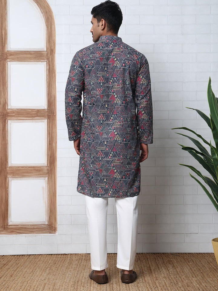Printed And Embroidered Kurta Pyjama Set.
