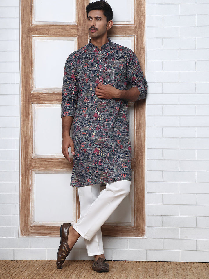 Printed And Embroidered Kurta Pyjama Set.