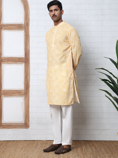 Printed And Embroidered Kurta Pyjama Set.